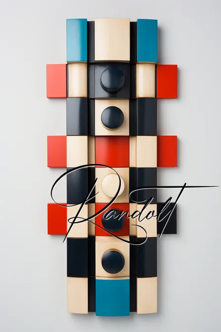 Colorful minimalistic wall sculpture with a checkerboard pattern in vibrant hues.