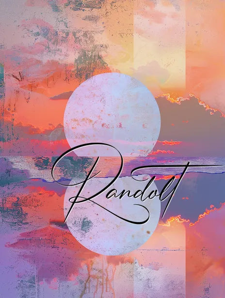 Abstract design featuring a mix of warm and cool colors with a textured background. The word 'Randolt' is elegantly written in cursive font in the center.