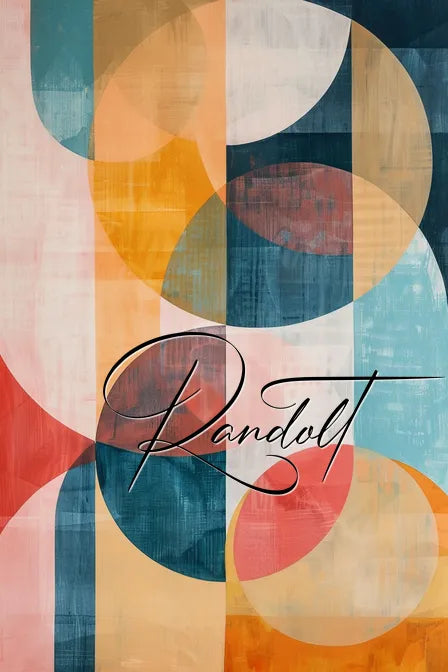 Abstract geometric design with overlapping circles in shades of blue, yellow, red, and orange, featuring the text 'Randolt'.