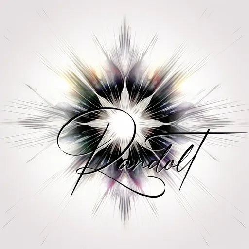 Abstract design with radiating spikes and the word 'Randolt' in elegant cursive overlaying the center.