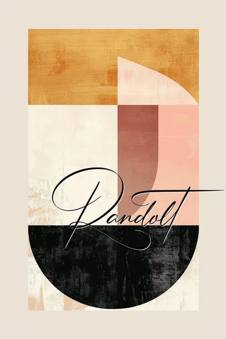 Geometric abstract design with muted colors and cursive text 'Randolt' overlay