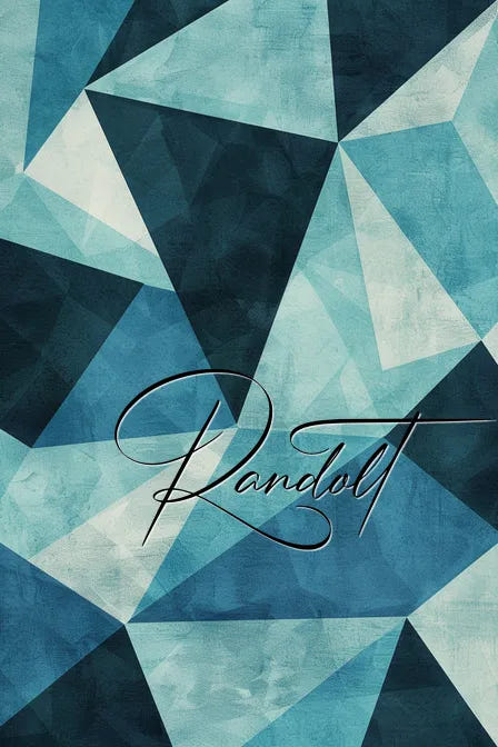 Abstract geometric art with blue and teal triangles, featuring the word 'Randolt' in elegant script.