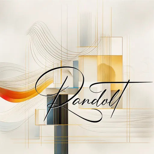 Abstract geometric art with curves and lines, featuring orange, blue, and gray tones, with the word 'Kandoli' stylized.