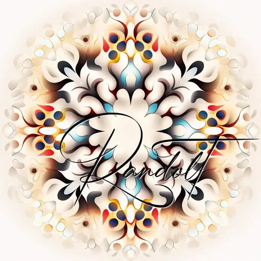 Intricate digital art with floral patterns and vibrant colors, featuring the word 'Randolt' in elegant script.