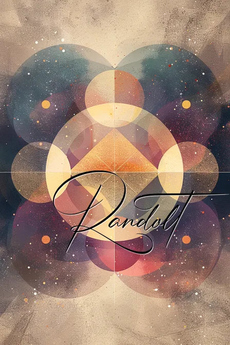 Abstract geometric art with circular patterns, textured background, and 'Randolt' text in elegant script.