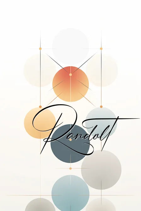 Abstract design with overlapping colored circles and diagonal lines, featuring "Randolt" in cursive script.