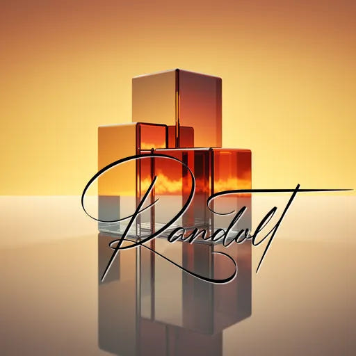 Abstract image of glass cubes with reflections against a warm gradient background and cursive text overlay reading 'Randolt.'