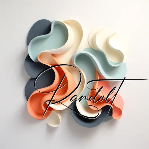 Abstract 3D artwork with pastel-colored undulating shapes and the word 'Randolt' superimposed.