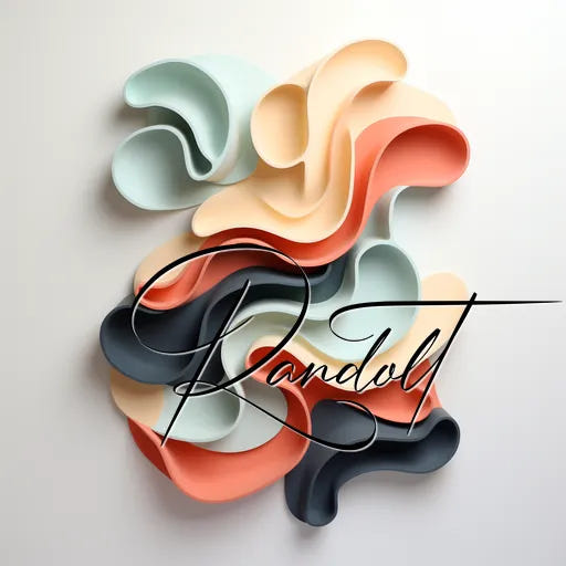 Abstract sculpture with colorful, wavy shapes overlapping; pastel tones of green, orange, and black are prominent.