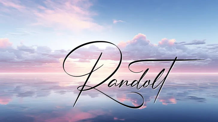 Serene ocean view with pink clouds and 'Randolt' written in elegant cursive.