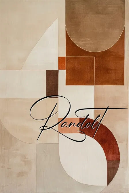 Abstract geometric art with beige and brown shapes, featuring overlapping circles and rectangles labeled 'Randolt'.