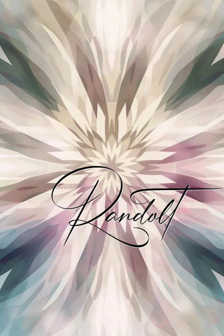 Abstract floral pattern with pastel hues and elegant script text overlay reading 'Randolt.'