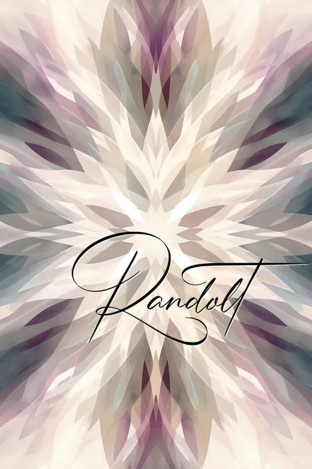 Abstract geometric pattern with muted green and purple hues, featuring the word 'Randolt' in elegant script.