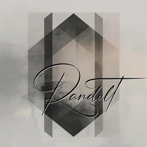 Abstract geometric design with overlapping shapes and stylized text 'Randolt' in elegant script.