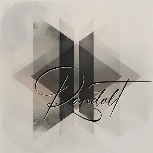 Abstract geometric design with overlapping gray shapes and elegant cursive text overlay on a textured background.