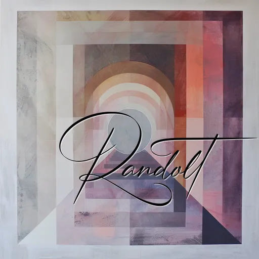 Abstract geometric layers in pastel shades with elegant script reading 'Randolt' overlaying the design.