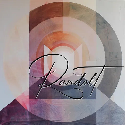 Abstract design with geometric shapes and muted earth tones, featuring the text 'Randolt' in elegant cursive.