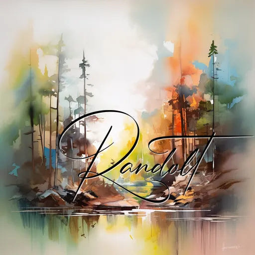 Abstract forest landscape with colorful trees and the name 'Randall' elegantly scripted across the center.