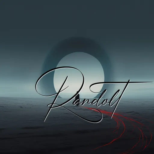 Stylized signature text "Randolt" on a foggy landscape with a circular arch in the background.