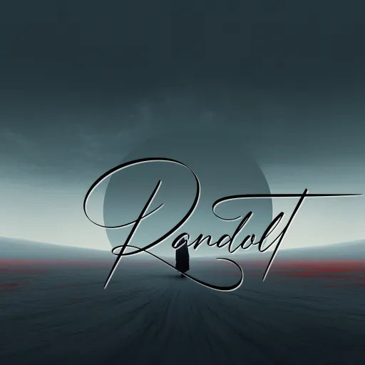 Abstract design of a sphere on a gray-green horizon with the text 'Randolt' in elegant script.