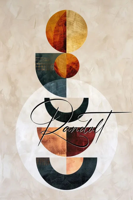 Abstract geometric art with circles and semicircles in earthy tones, featuring the word 'Randolt' in script.