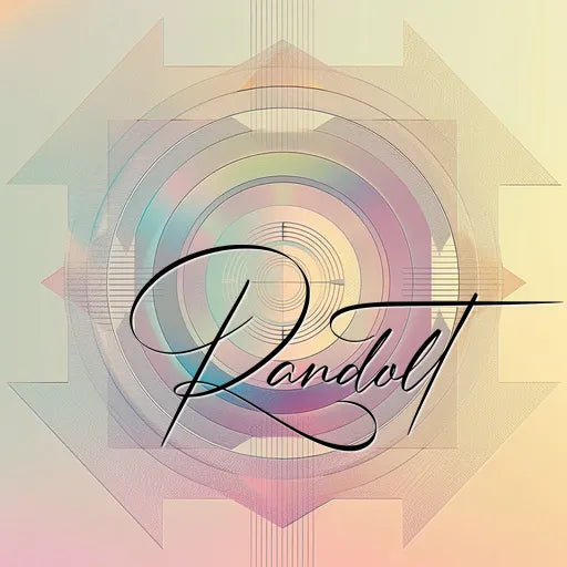 Geometric abstract design with pastel colors and 'Randolt' in cursive text overlay.