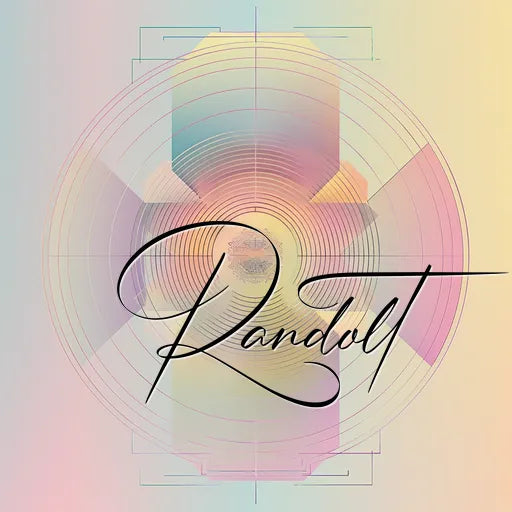 Abstract geometric design with pastel colors and the word 'Randolt' in elegant script.