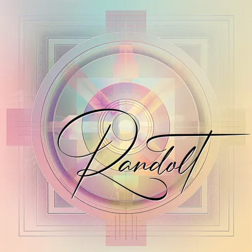 Abstract geometric design with pastel colors and a cursive word in the center.