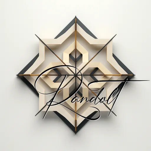 Geometric abstract artwork with interlocking star shapes and 3D effect, layered with the name 'Randolt' in elegant script.