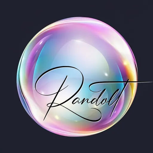 Colorful bubble with the word 'Randolt' written across in elegant cursive font.