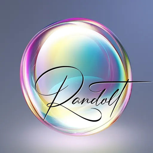 Colorful iridescent bubble with elegant script text overlay on a smooth gradient background.