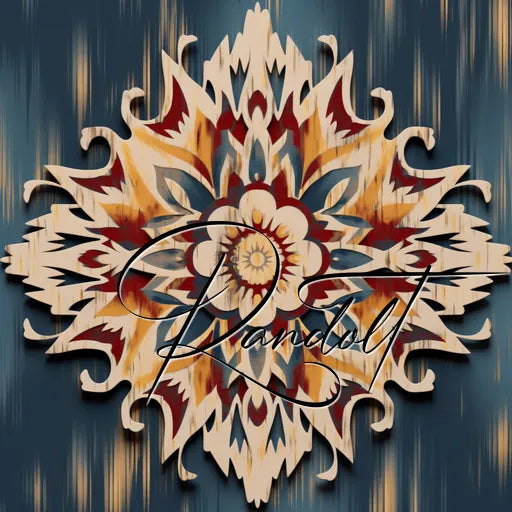 Intricate floral mandala design with vibrant colors on a textured background, featuring cursive script overlay.