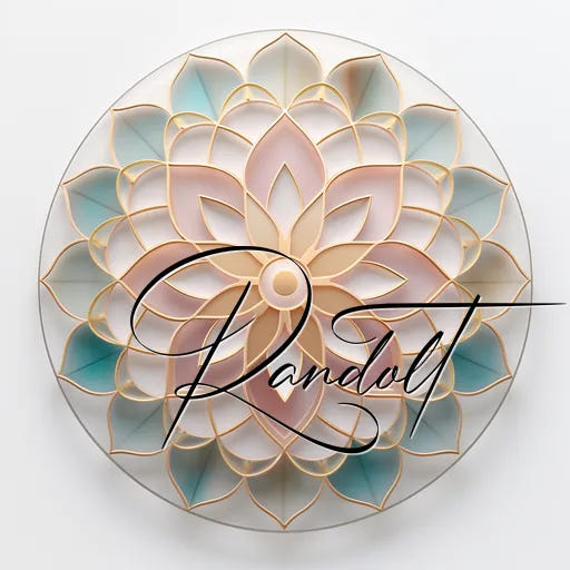 Mandala art with pastel colors and gold outline, featuring calligraphy text overlay on a white background.