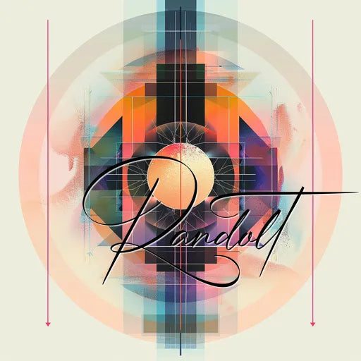 Geometric abstract art with central circle, layered shapes, and pastel colors, featuring the word 'Randolt.'