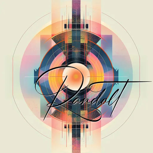 Abstract geometric art with overlapping circles and lines in vibrant blues, oranges, and pinks. "Rlandolt" text overlaid.