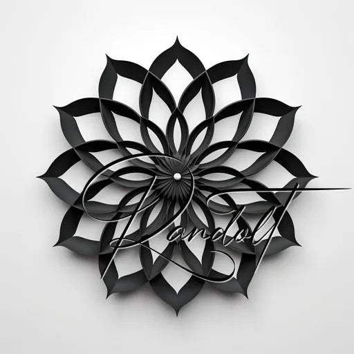 Intricate black floral mandala design with artistic text overlay on a white background.