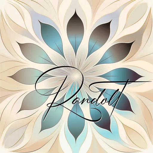 Abstract design with teal and beige floral pattern and cursive text overlay.