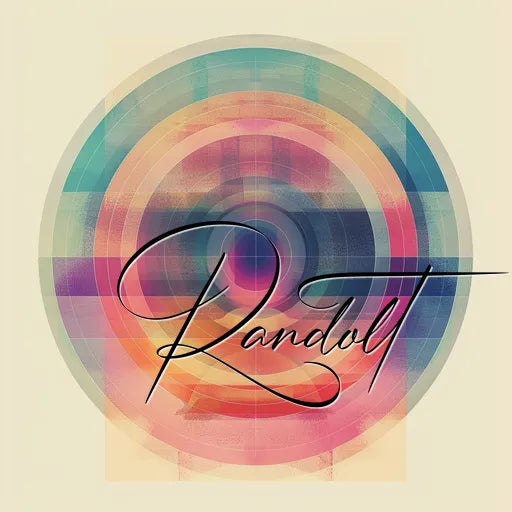 Abstract circular design with pastel concentric rings and cursive text in the center on a light background.