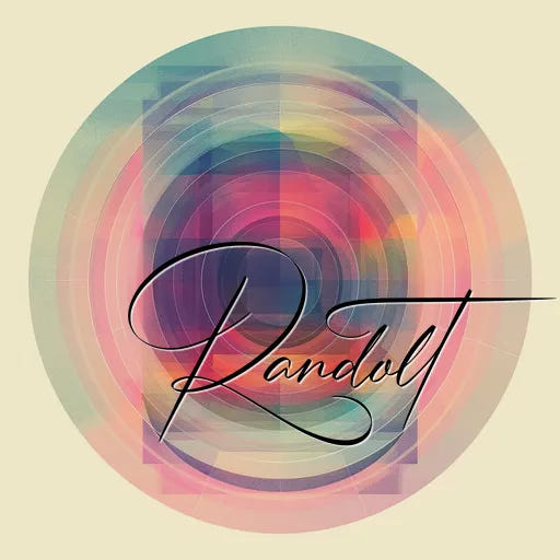 Abstract multicolored circular pattern with the word 'Randolt' in elegant script overlay.