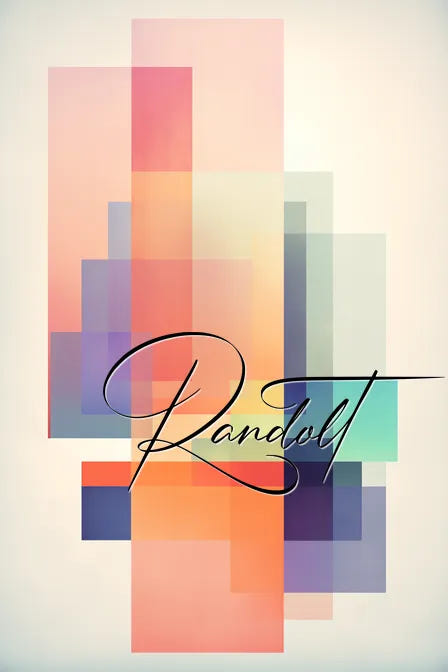 Abstract geometric design with overlapping pastel rectangles, featuring the word 'Randolt' in cursive.