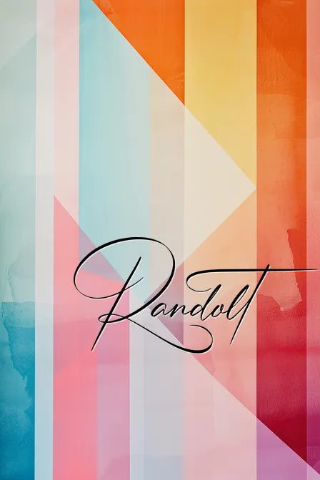 Abstract geometric pattern with pastel and vibrant colors, featuring the word 'Randolt' in elegant script.