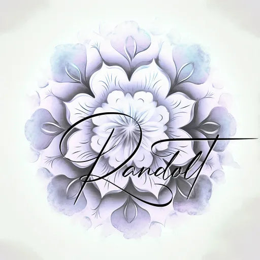 Ornate mandala with pastel colors and the word 'Randolt' in elegant script overlay.