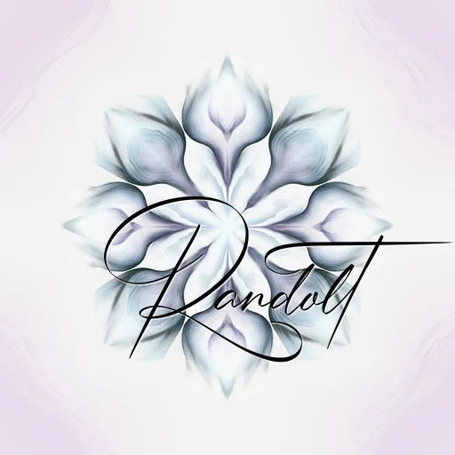 Stylized floral design in gray and white with the word 'Randolt' overlaid in elegant cursive text.