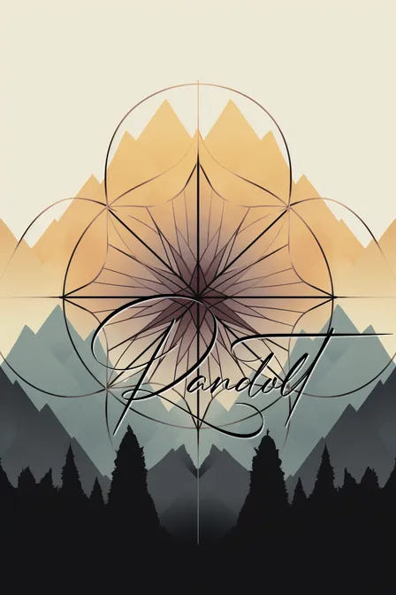 Mountain landscape illustration with geometric overlay and text "Landwild."