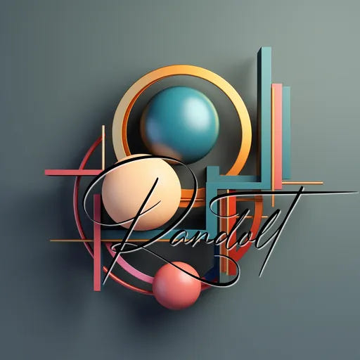 Abstract 3D geometric shapes with circles and lines, featuring the word 'Landolt' in cursive on a gradient background.