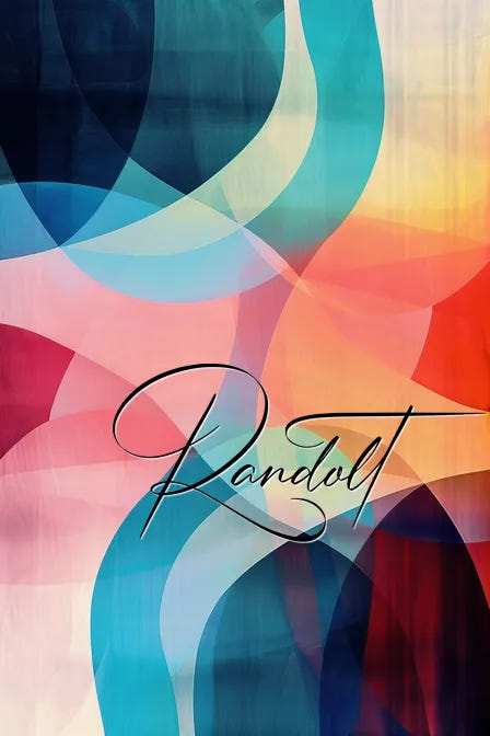 Abstract multicolor geometric shapes with script text overlay 'Randolt' in a modern design.