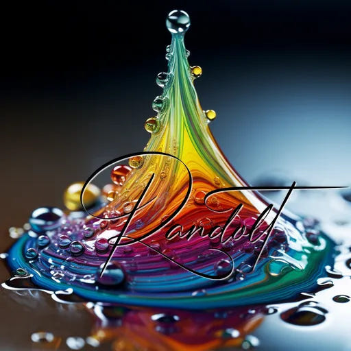 Abstract splash of colorful liquid, forming a dynamic droplet shape with a gradient of vibrant hues.