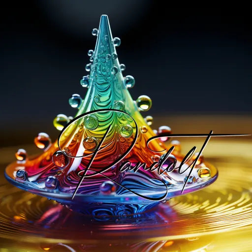 Colorful water splash sculpture with intricate details and patterns, featuring vibrant hues and a reflective surface.