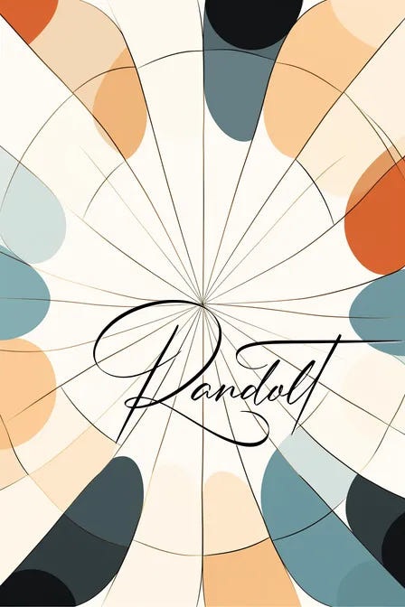 Abstract geometric design with multicolored shapes and the word 'Randolt' in elegant script.