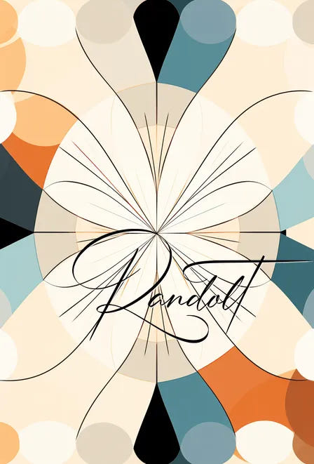 Abstract geometric design with circles, lines, and 'Randolt' script in the center.